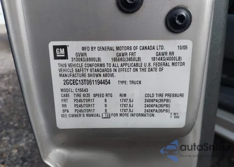 2006 Chevrolet Silverado 1500 Lt1 from USA, damaged, VIN 2GCEC13T061194454